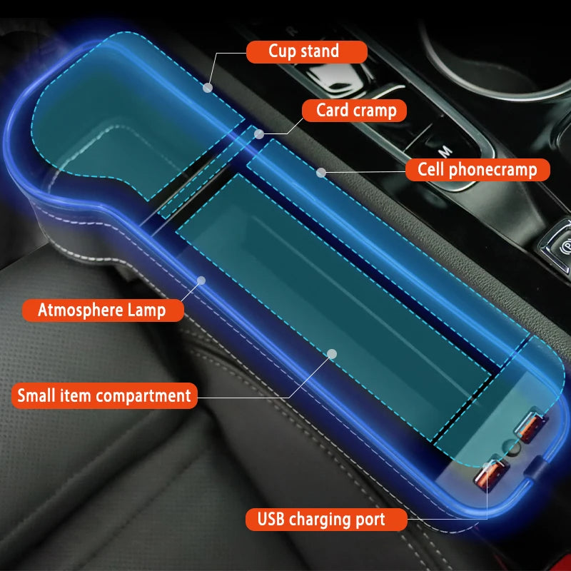 LED Car Seat Gap Filler Cup & Holder with USB charging