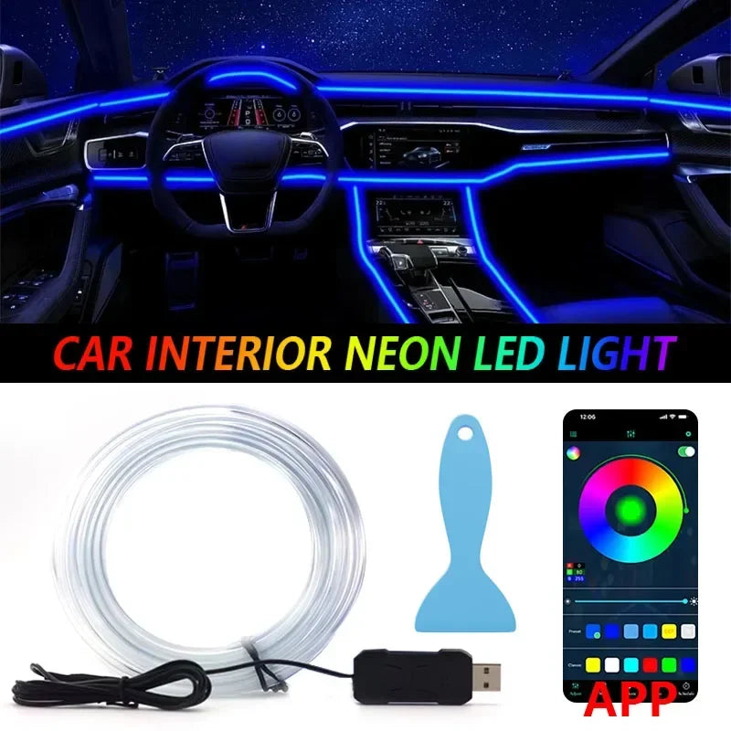 RGB Fiber Optic Car Ambient Light | App Control USB Car Interior Lighting