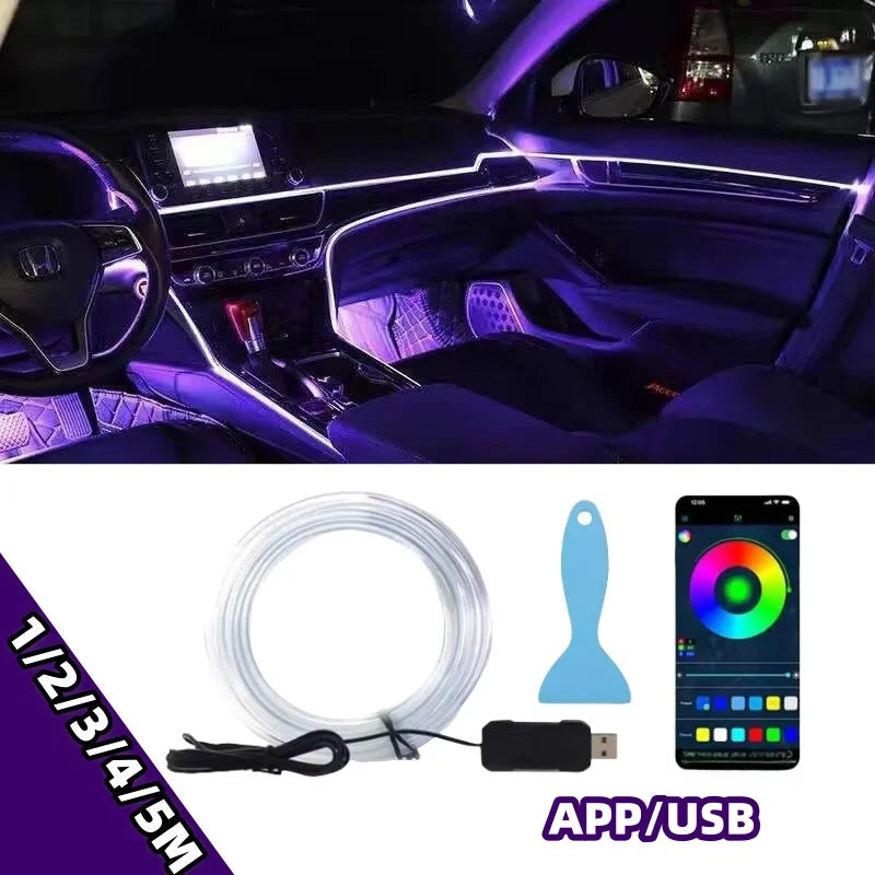 RGB Fiber Optic Car Ambient Light | App Control USB Car Interior Lighting
