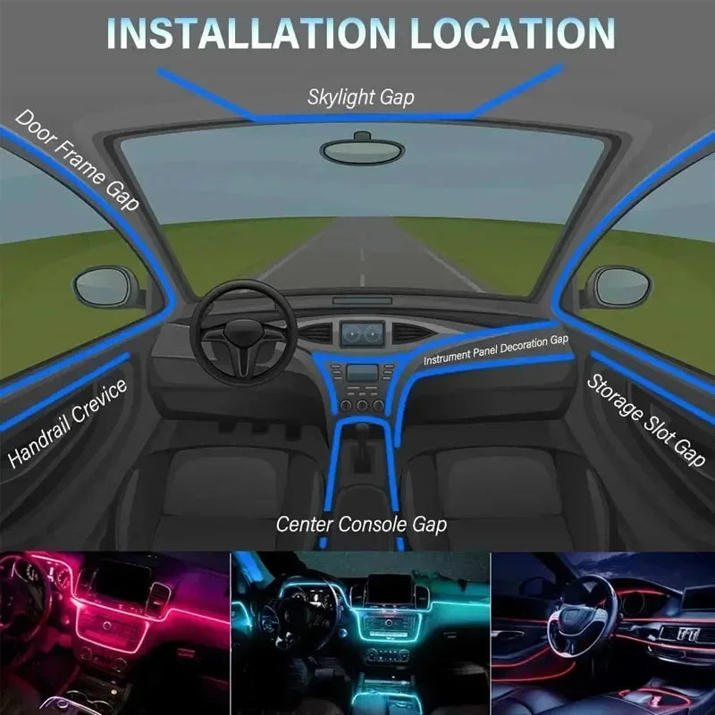RGB Fiber Optic Car Ambient Light | App Control USB Car Interior Lighting